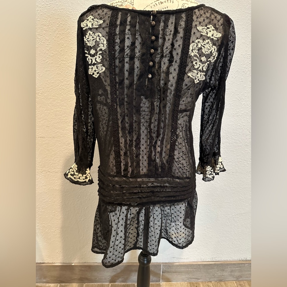 Free People Jocelyn Sheer Mesh Lace Embroidered Tunic Black Size Small - Picture 7 of 10